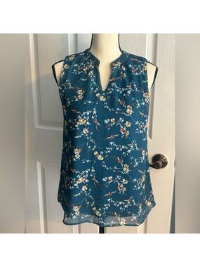 Papermoon Floral Sleeveless Blouse in Teal Fully Lined New With Tags Sz S